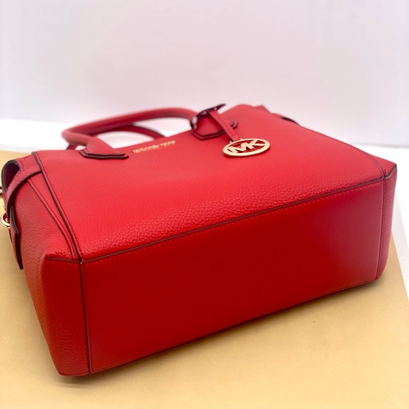 Michael Kors Mercer Medium Belted Satchel Crossbody And Wallet Set Bright Red - Picture 11 of 15